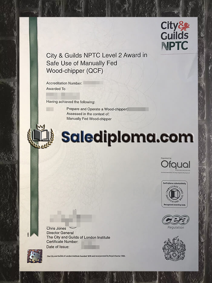 purchaser fake City & Guilds NPTC Tier 2 Award certificate
