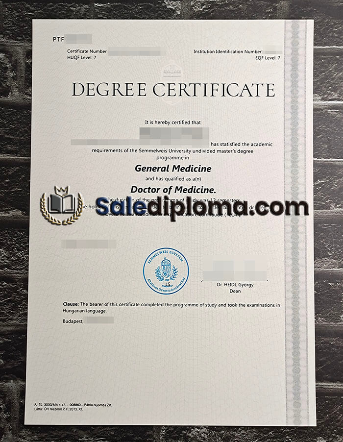 purchase fake Semmelweis University diploma